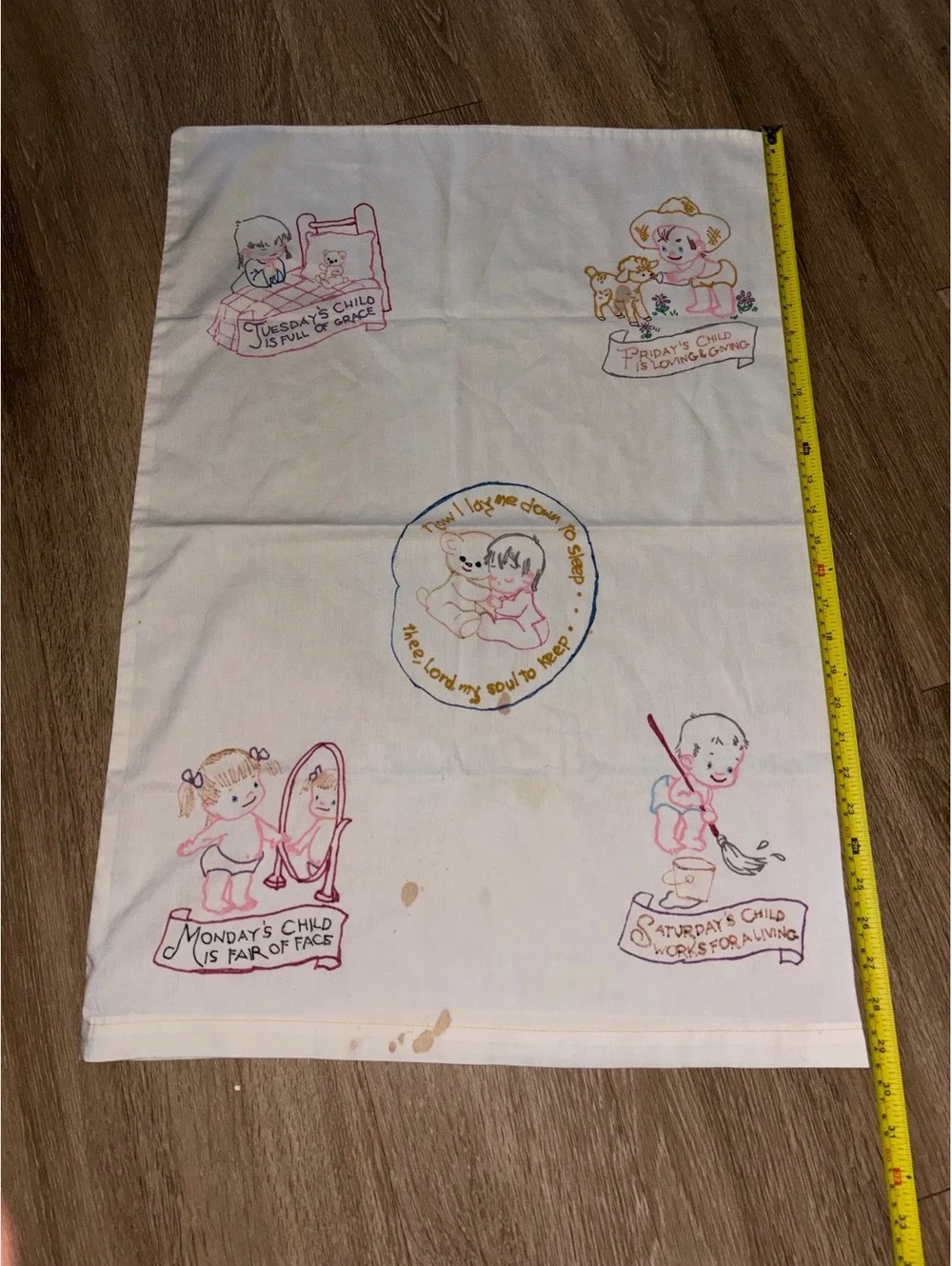 Vintage Monday’s Child Stamped Embroidery Pillowcase D76